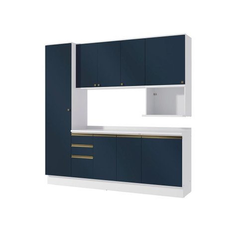 Armário de Cozinha Compacta Nicho Micro-ondas 100% Mdf 230cm Branco/azul Profundo Celeste
