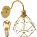 Ver imagem 1 de Luminária Arandela Parede Aramada Diamante Industrial Retro + Lâmpada Led Vintage Dourado