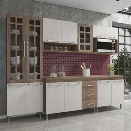 COZINHA COMPLETA PREDILLETA GABRIELI MODULADA 5 PEÇAS 260 CM 13 PORTAS 3 GAVETAS COM TAMPO NOGAL SAL - 1