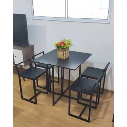 Mesa Jantar Prime Compacta de Madeira 4 Cadeiras Preta BF Decor - 6