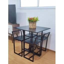 Mesa Jantar Prime Compacta de Madeira 4 Cadeiras Preta BF Decor - 5