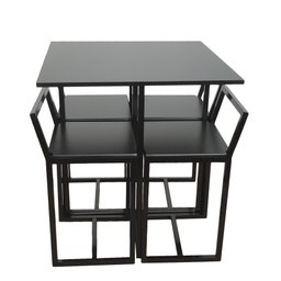 Mesa Jantar Prime Compacta de Madeira 4 Cadeiras Preta BF Decor - 1