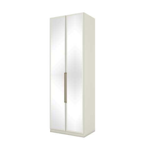 Guarda Roupa Armário Multiuso Roupeiro com Espelho Quarto Cabideiro 2 Portas 3 Prateleiras Areia