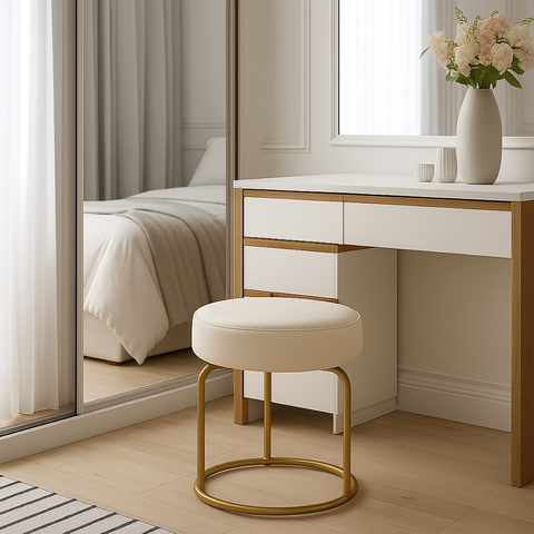 Puff Decor Veludo Dourado Redondo Puff Sala Quarto Penteadeira