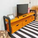 Ver imagem 3 de Rack de TV de Madeira Pinus Linea com 3 Gavetas Carvalho e Preto