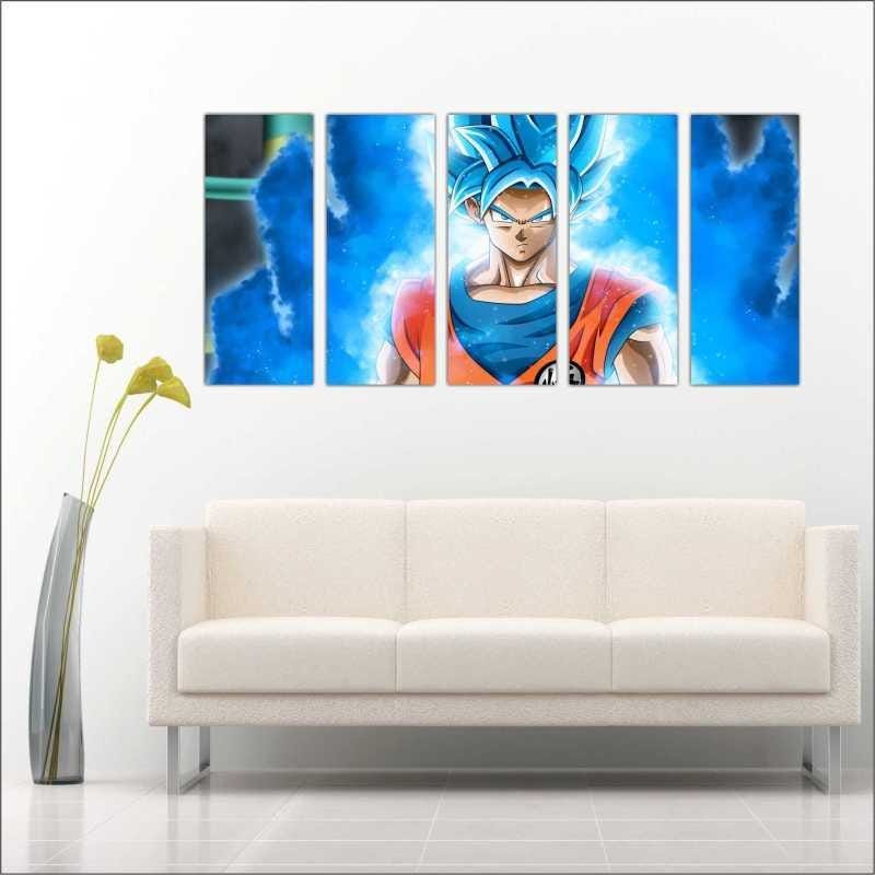 Quadro Decorativo Mosaico 5 peças Dragon Ball Super Goku Anime