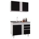 Ver imagem 1 de Armário Aéreo Indiana e Balcão Gabinete 100cm com Pia Inox Luziania Branco/Preto - Lumil Lumil Móvei