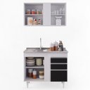 Ver imagem 3 de Armário Aéreo Indiana e Balcão Gabinete 100cm com Pia Inox Luziania Branco/Preto - Lumil Lumil Móvei