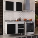 Ver imagem 2 de Armário Aéreo Indiana e Balcão Gabinete 100cm com Pia Inox Luziania Branco/Preto - Lumil Lumil Móvei