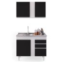Ver imagem 7 de Armário Aéreo Indiana e Balcão Gabinete 100cm com Pia Inox Luziania Branco/Preto - Lumil Lumil Móvei