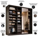 Ver imagem 3 de Closet Casal 1 Porta de Correr com Espelho 3 Gavetas 208cm Mdf Sonni R02 Preto - Lyam Decor