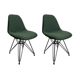 Kit 2 Cadeiras Jantar Estofadas Verde Eiffel Eames Base Ferro Preto - 1 Kit 2 Cadeiras Jantar Estofadas Verde Eiffel Eames Base Ferro Preto - 1