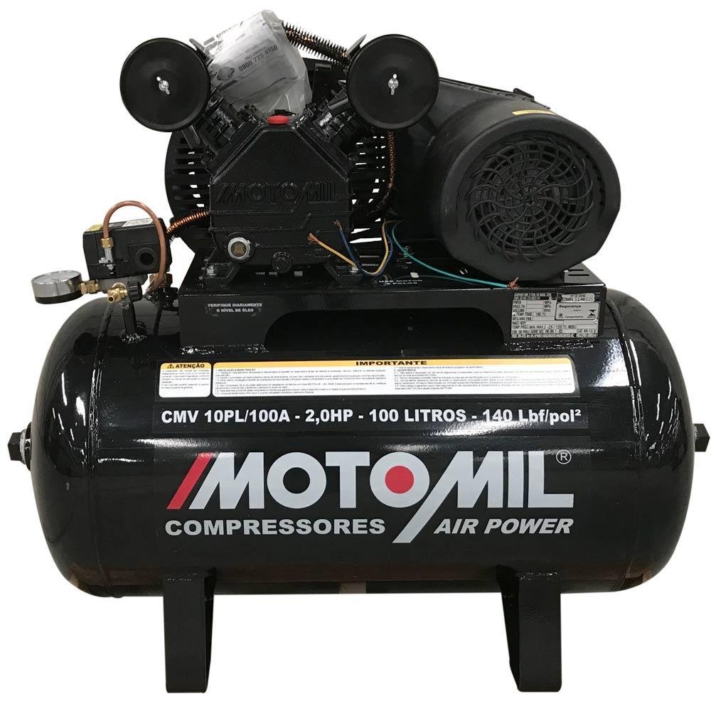 Compressor de Ar 10 Pés 2,0 HP 100 Litros 2 Pistões CMV-10PL|100A Profissional MOTOMIL