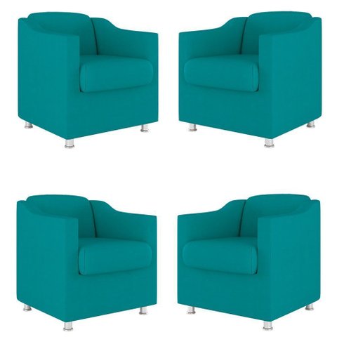 Kit 04 Poltrona Tilla para Recepção Consultorio Sala:azul Turquesa