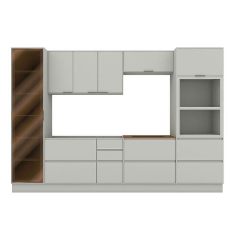 Cozinha Completa Fineze 7 Portas 8 Gavetas com Vidro 100% MDF Areia Hp/Cinamomo - Henn