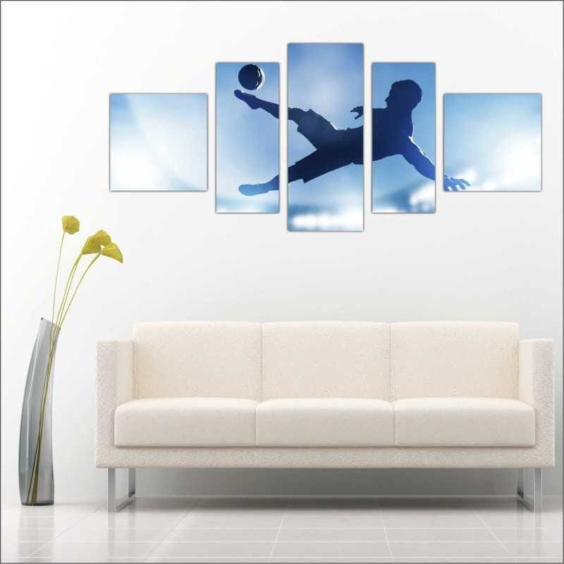 Quadro Mosaico 5 Peças Para Sala/Quarto Decoração Bolas de Futebol