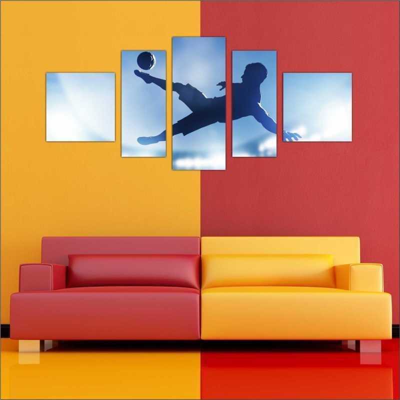 Quadro Mosaico 5 Peças Para Sala/Quarto Decoração Bolas de Futebol