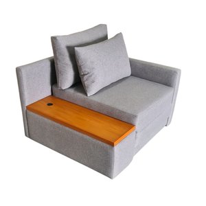 Poltrona | Cama com Tampo Lateral de Madeira com Usb Lado Esquerdo | Linho Deva 05