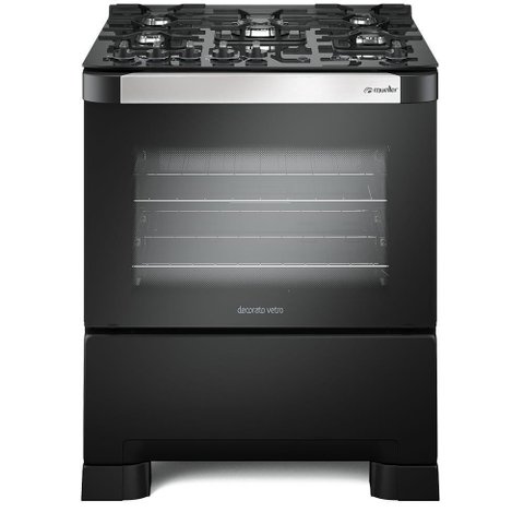 Fogão Mueller 5 Bocas Decorato Vetro Preto Com Timer Bivolt
