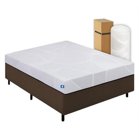 Cama Box Queen Desmontável Marrom + Colchão Umaflex Fit Firm D33 17cm Altura - Orthocamas