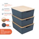 Ver imagem 3 de Kit 3 caixas organizadoras tampa de bambu 12l cinza - Oikos