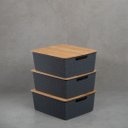 Ver imagem 4 de Kit 3 caixas organizadoras tampa de bambu 12l cinza - Oikos