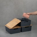 Ver imagem 7 de Kit 3 caixas organizadoras tampa de bambu 12l cinza - Oikos