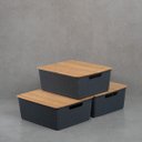 Ver imagem 5 de Kit 3 caixas organizadoras tampa de bambu 12l cinza - Oikos