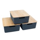 Ver mais imagens de Kit 3 caixas organizadoras tampa de bambu 12l cinza - Oikos