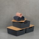 Ver imagem 6 de Kit 3 caixas organizadoras tampa de bambu 12l cinza - Oikos