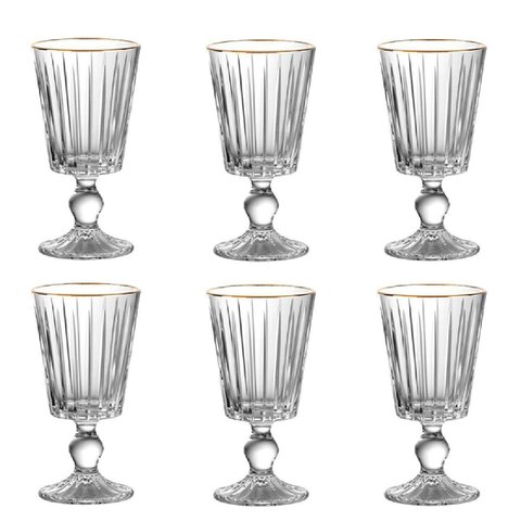 Jogo com 6 Taças Soho em Cristal Ecológico com Borda Dourada 330ml - L'hermitage