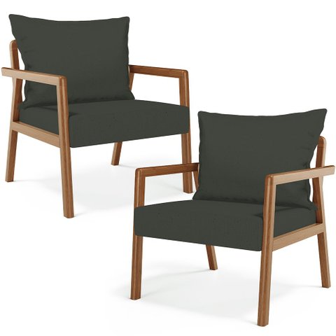 Kit 02 Poltronas Decorativa para Sala de Estar Alícia B04 Linho Verde Musgo - Lyam Decor