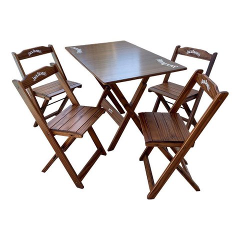Conjunto Mesa Dobrável Madeira 110x70 com 4 Cadeiras Personalizada Jack Imbuia - Cor: Marrom