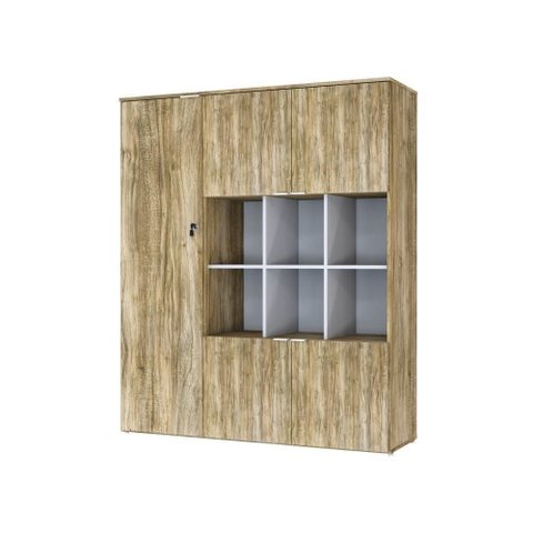 Armário Alto com Nichos e 05 Portas 161,5x135x42cm Wlan135 Carvalho - Branco