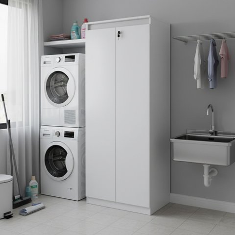 Armário Multiuso 60x160,5cm 2 Portas com Chave 4 Nichos Branco Am3110 Branco