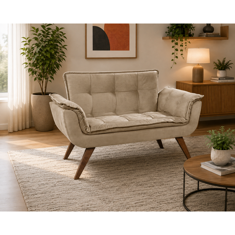 Poltrona Namoradeira Opala Suede - Base Palito - Capuccino