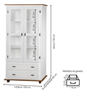 Ver imagem 5 de Cristaleira Rústica de Madeira 2 Portas e 2 Gavetas com Pés Torneados - Branco Laca com Tampo e Base