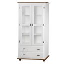 Ver imagem 2 de Cristaleira Rústica de Madeira 2 Portas e 2 Gavetas com Pés Torneados - Branco Laca com Tampo e Base