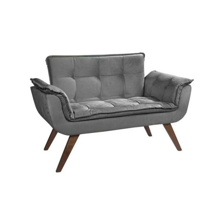 Poltrona Namoradeira Opala Suede - Base Palito - Cinza
