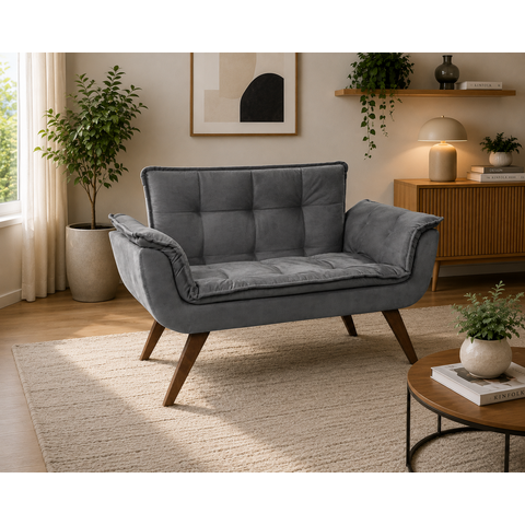 Poltrona Namoradeira Opala Suede - Base Palito - Cinza