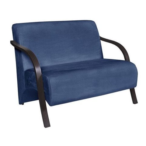 Poltrona Namoradeira Vênus Suede Braço Madeira - Azul Bic