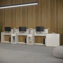 Ver mais imagens de Conjunto de Escritório Smart 2 Livreiro 1 Buffet e 3 Mesas 90cm - Off White e Cedro