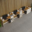 Ver imagem 1 de Conjunto de Escritório Smart 2 Livreiro 1 Buffet e 3 Mesas 90cm - Off White e Cedro