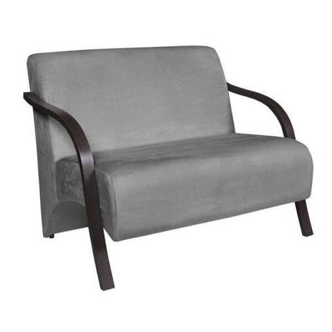 Poltrona Namoradeira Vênus Suede Braço Madeira - CINZA