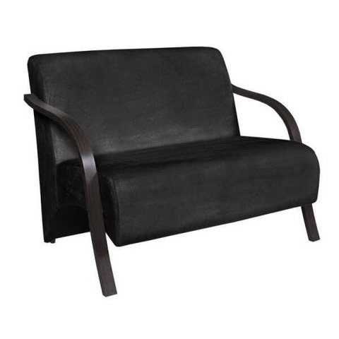 Poltrona Namoradeira Vênus Suede Braço Madeira - Preto