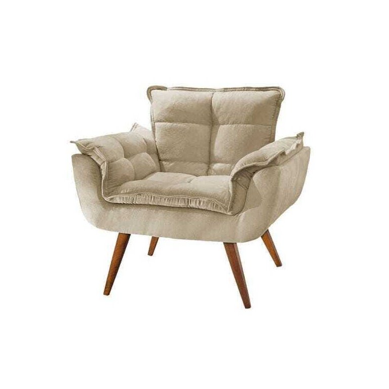Poltrona Sala Recepção Escritório Pérola Suede Bege Montanaris Decor
