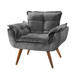 Poltrona Decorativa Sala Recepção Escritório Pérola Suede Cinza - 1