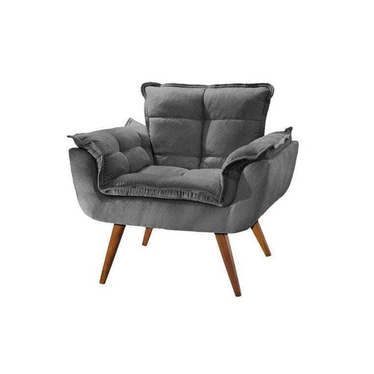 Poltrona Decorativa Sala Recepção Escritório Pérola Suede Cinza