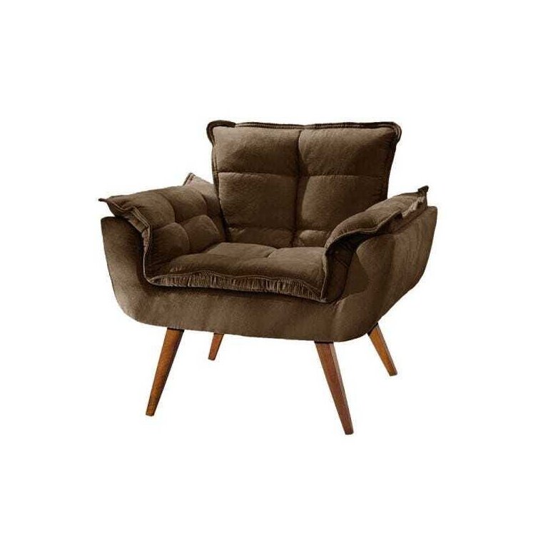 Poltrona Pérola Sala Recepção Escritório  - Suede Marrom - Montanaris Decor
