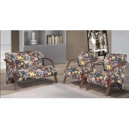 Conjunto Sevilha 1 Namoradeira e 2 Poltronas 1 Lugar Estampada - Bella Decor - Retrô - 1